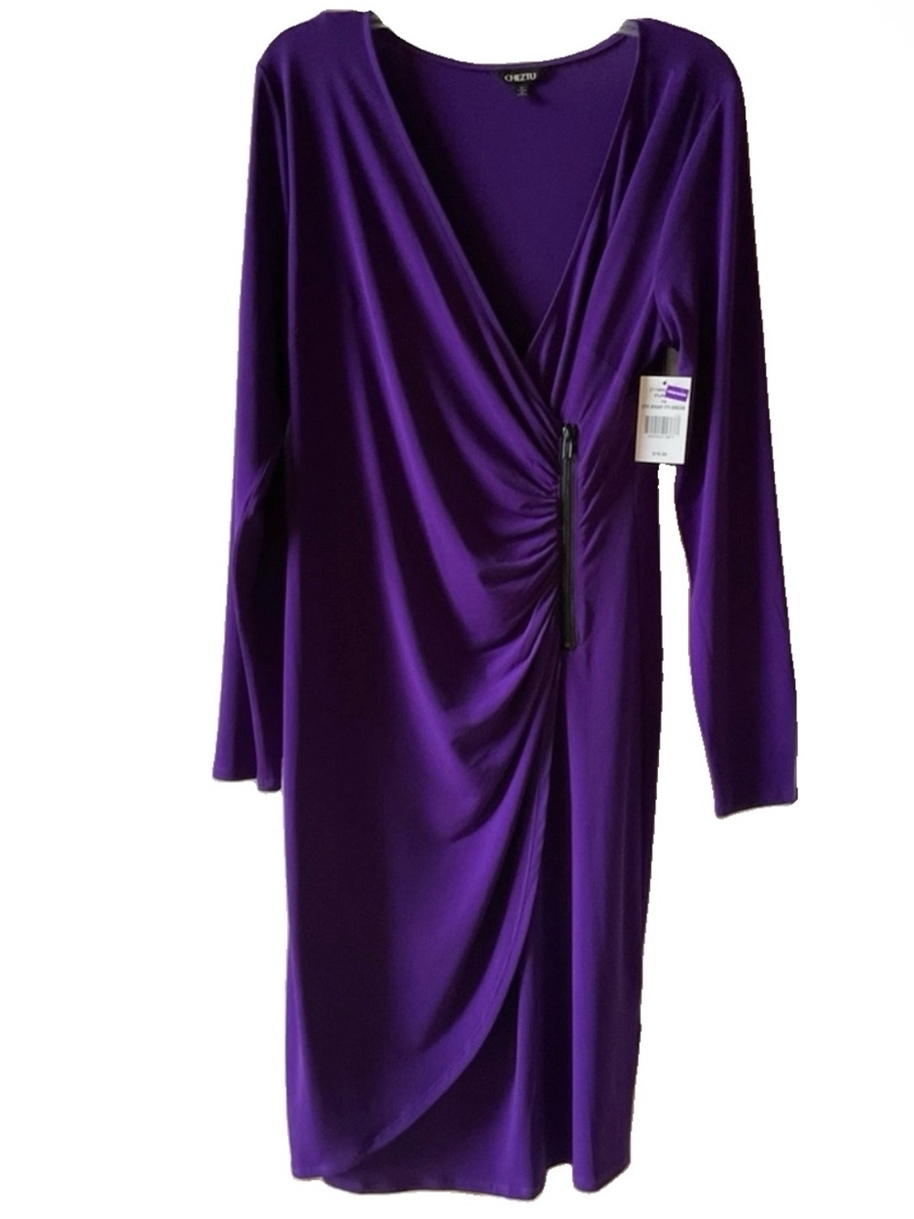 Cheztu Purple Ruched Long Sleeve Sheath Dress Size 10 NWT